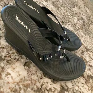 Skechers black wedges-Strap sandals